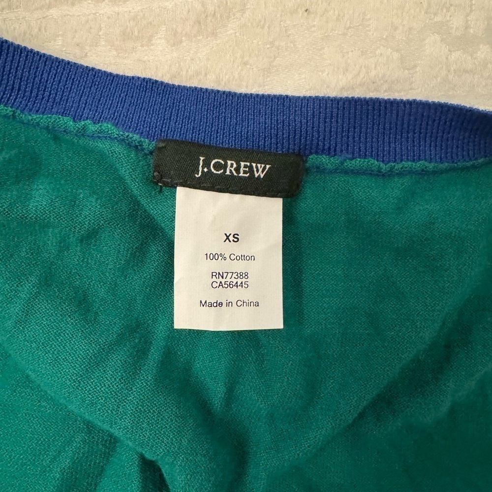 J Crew Colorblock Cardigan Sweater - Blue and Green 100%cotton lightweight - Picture 4 of 8